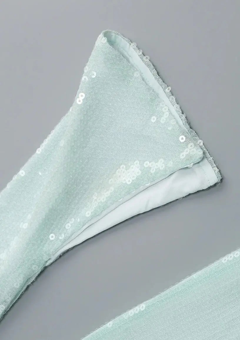 Mintgroene Feestjurk Lange Mouwen Glitter Kleding Dames