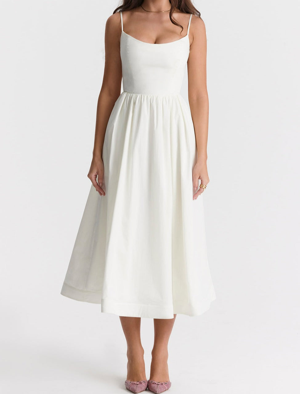 Midi Jurk Zonder Mouwen Elegante Vrouw Jurk