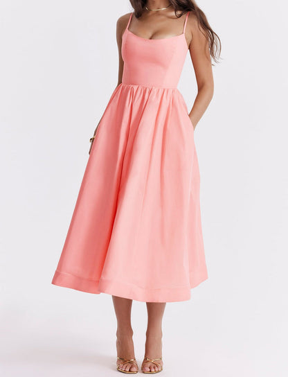 Midi Jurk Zonder Mouwen Elegante Vrouw Jurk