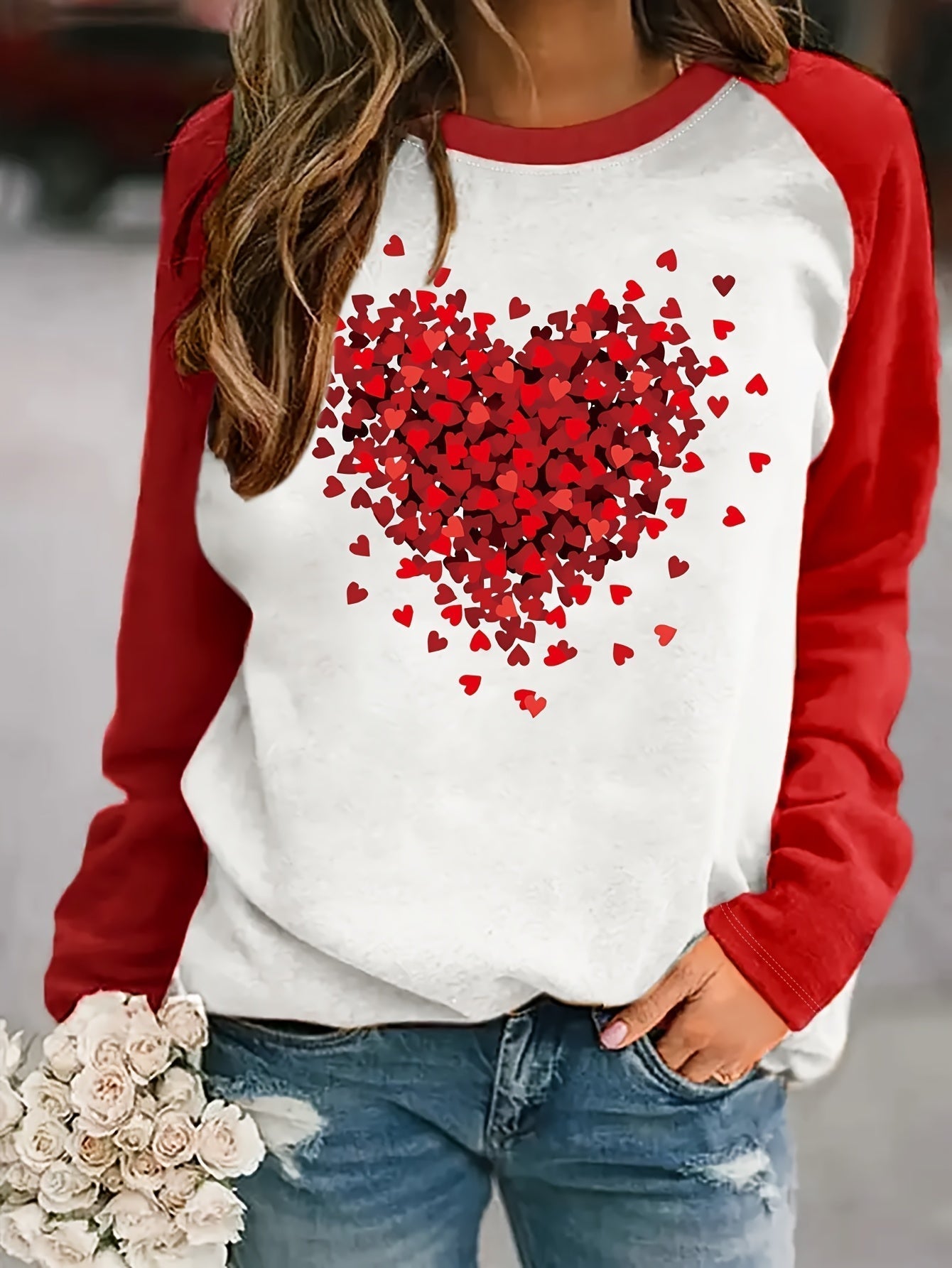 Lotte Sweatshirt Hartjesprint Ronde Hals Casual → Vrouwen Sweatshirt Hartjesprint Ronde Hals Zacht - StudioMarella