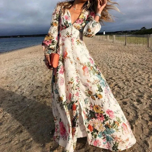 Zomerjurk Vrouw Bloemenprint Jurk Korte Mouw - StudioMarella