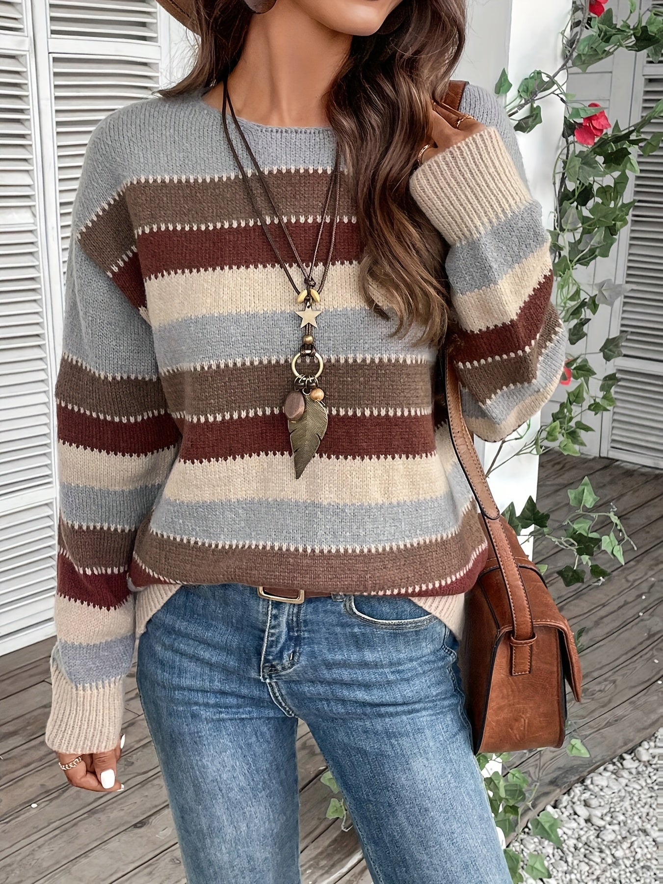 Lange Mouw Sweater met Drop Shoulder en Crew Neck - StudioMarella