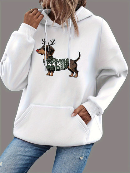 Kerst Kersthond Hoodie Teckel Dames Schattig Warm - StudioMarella