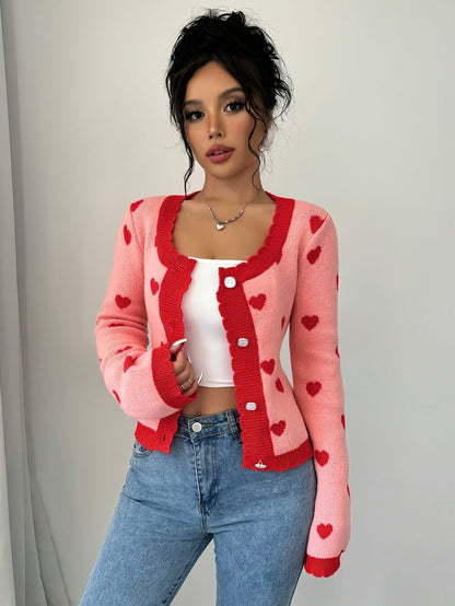 Damesvest Hartjespatroon Rood Roze Stijlvol - StudioMarella