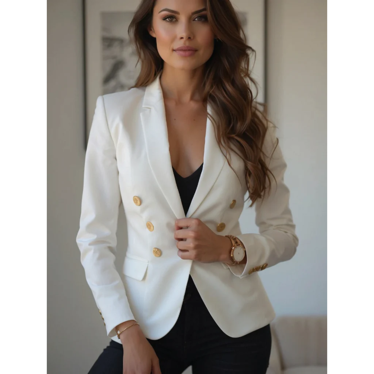 Dames Blazer van Katoen met Knopen Comfortabel Zitten - StudioMarella