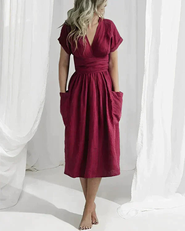 Linnen Jurk Zomerjurk Vrouw Elegante Lange Mouw - StudioMarella