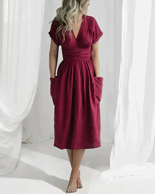 Linnen Jurk Zomerjurk Vrouw Elegante Lange Mouw - StudioMarella