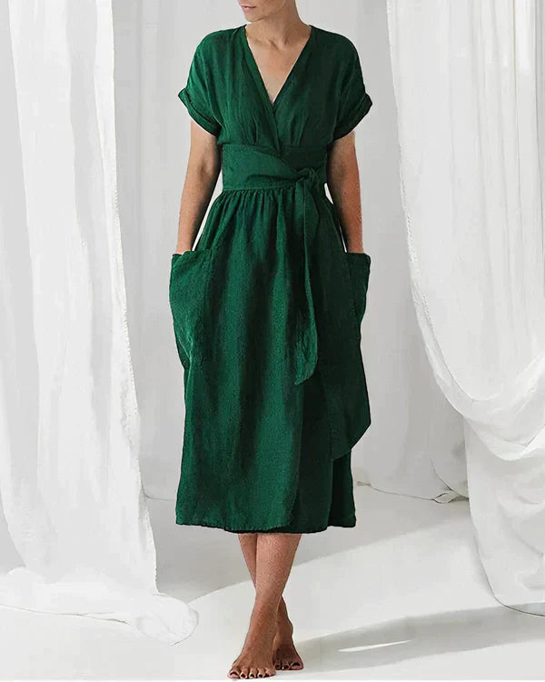 Linnen Jurk Zomerjurk Vrouw Elegante Lange Mouw