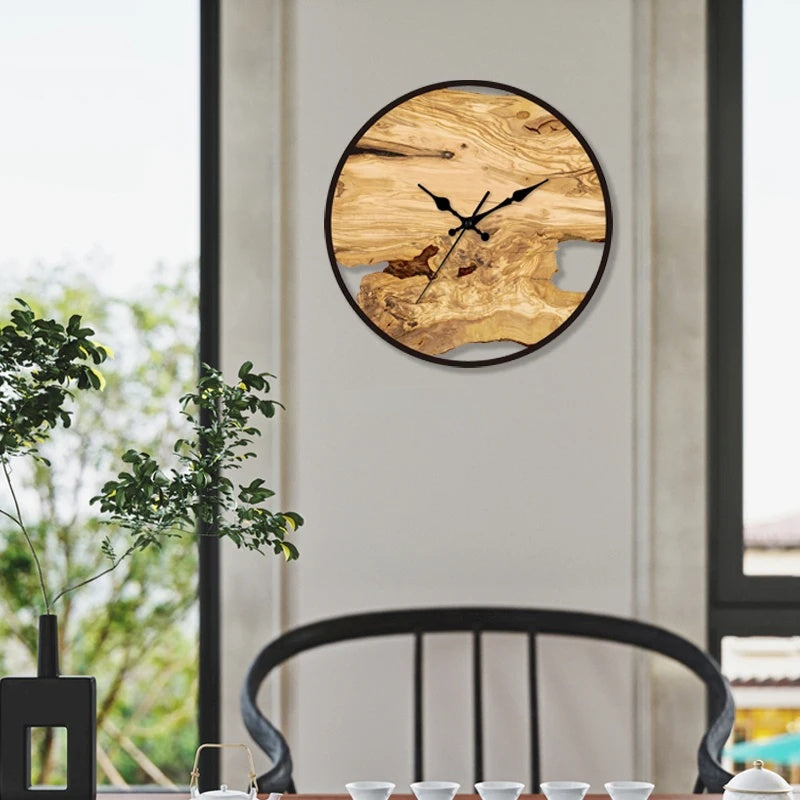 Wandklok Transparant Hout Epoxy Resin Romeinse Cijfers Stil Uurwerk Modern Woonkamer Slaapkamer