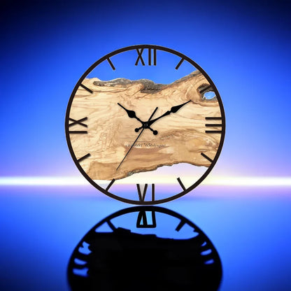 Wandklok Transparant Hout Epoxy Resin Romeinse Cijfers Stil Uurwerk Modern Woonkamer Slaapkamer