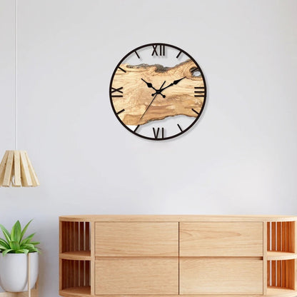 Wandklok Transparant Hout Epoxy Resin Romeinse Cijfers Stil Uurwerk Modern Woonkamer Slaapkamer