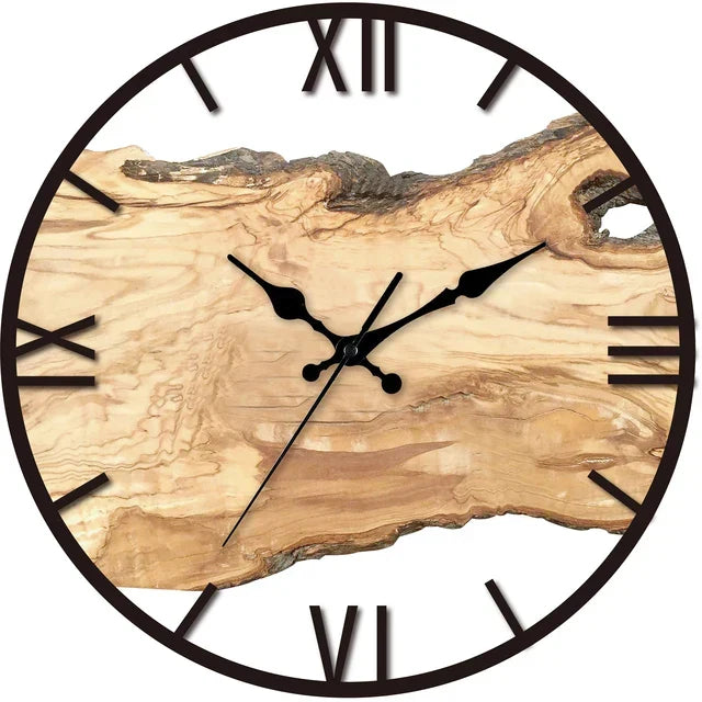 Wandklok Transparant Hout Epoxy Resin Romeinse Cijfers Stil Uurwerk Modern Woonkamer Slaapkamer