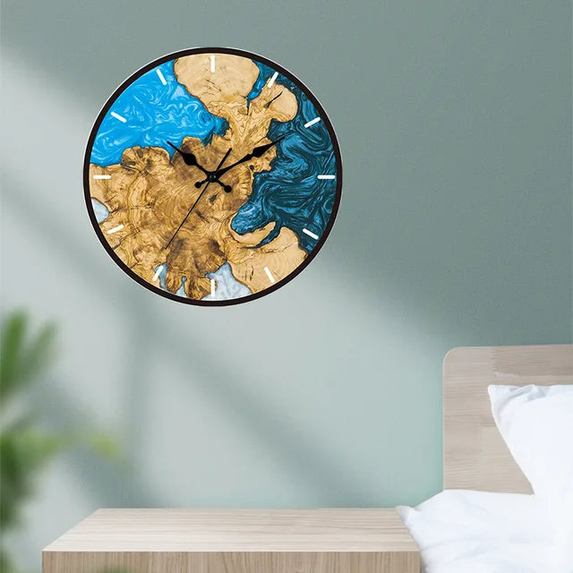 Wandklok Transparant Hout Epoxy Resin Romeinse Cijfers Stil Uurwerk Modern Woonkamer Slaapkamer