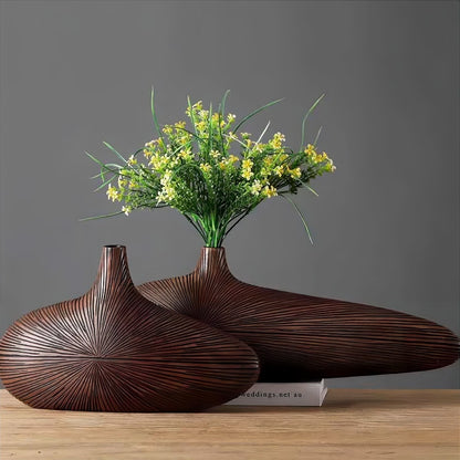 Decoratieve Vaas Houtlook Resin Ovaal Woonkamer Tafel