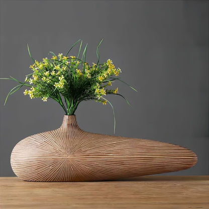 Decoratieve Vaas Houtlook Resin Ovaal Woonkamer Tafel