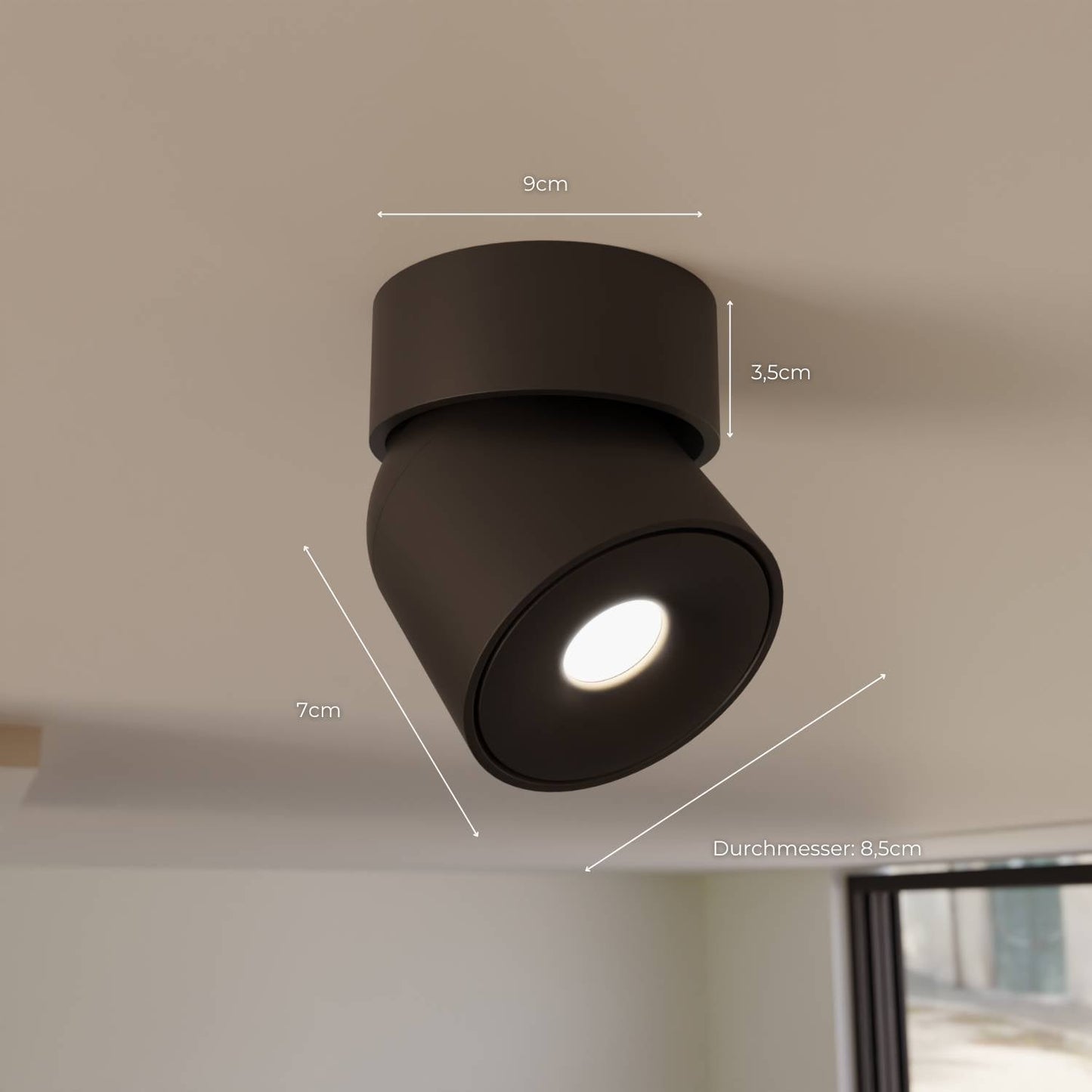 Verstelbare plafondlamp met draaibare lichtkop en warm 2700k licht