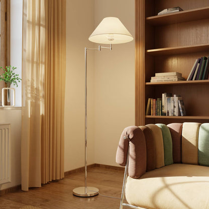 Elegante chromen vloerlamp met verstelbare arm en leesfunctie