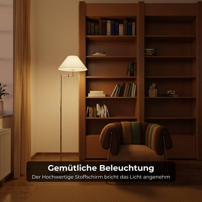 Elegante chromen vloerlamp met verstelbare arm en leesfunctie