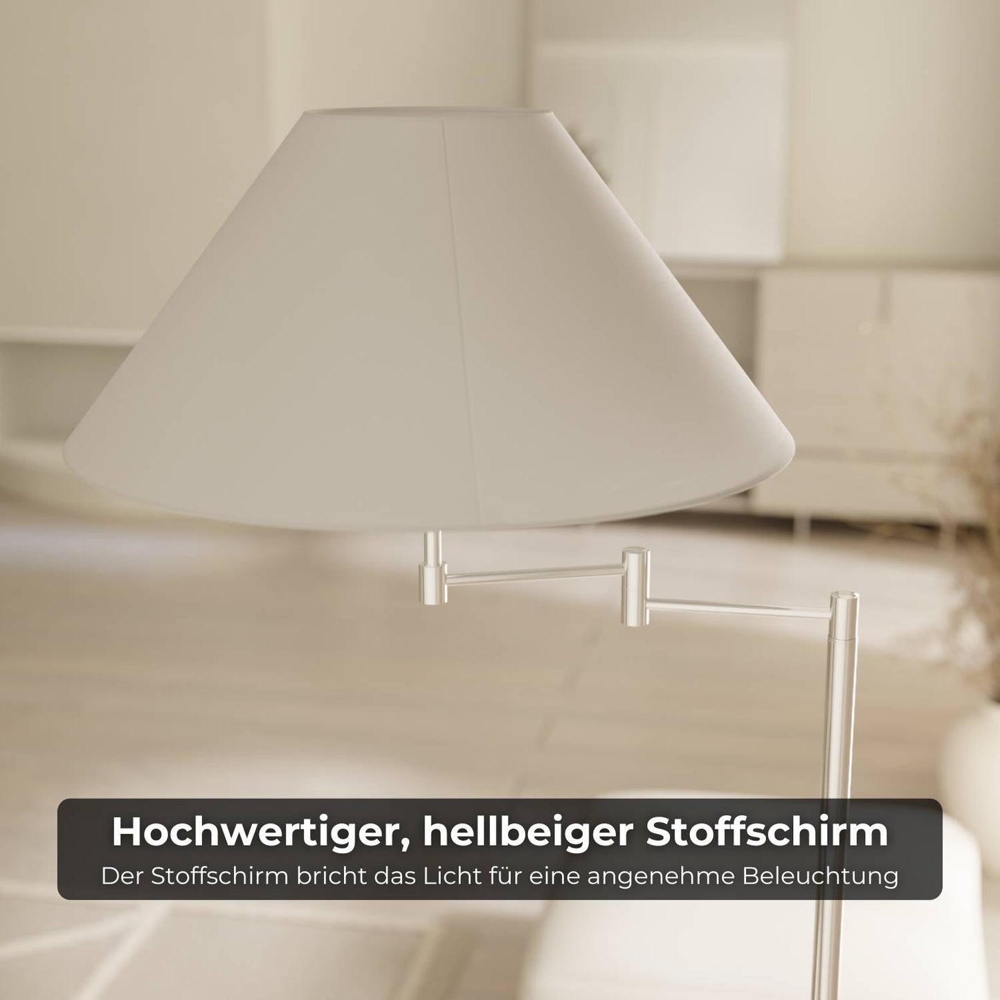 Elegante chromen vloerlamp met verstelbare arm en leesfunctie