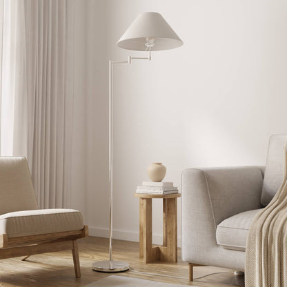 Elegante chromen vloerlamp met verstelbare arm en leesfunctie