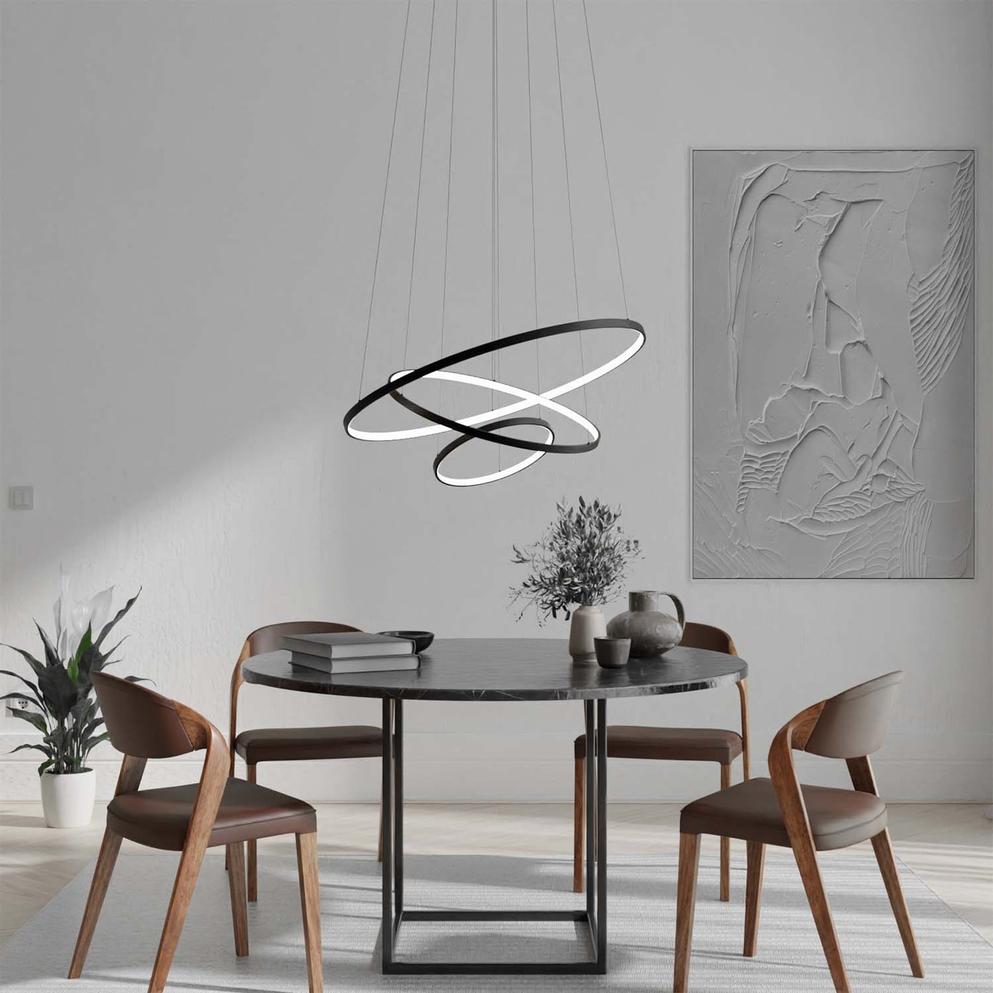 Moderne ring hanglamp met zwevend 3-ringen design