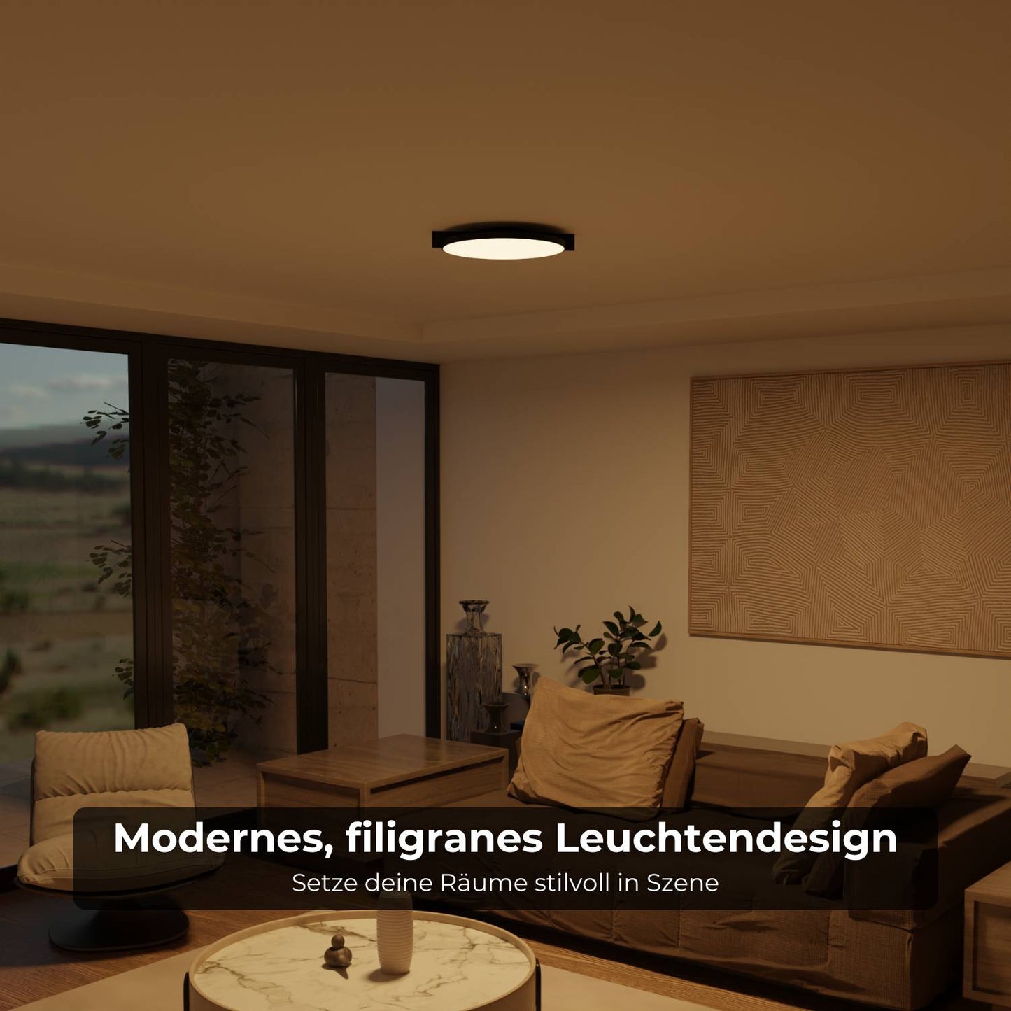 Plafondlamp met warm 2700k licht voor rustige en gelijkmatige sfeerverlichting