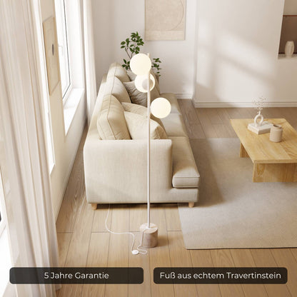 Luxe design vloerlamp met travertin voet en warm diffuus licht – Avera