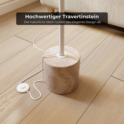 Luxe design vloerlamp met travertin voet en warm diffuus licht – Avera
