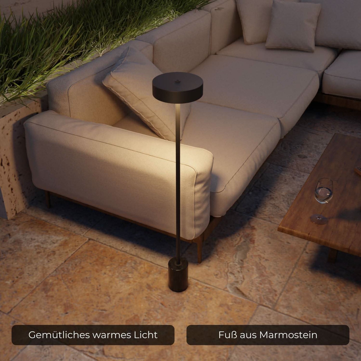 Draadloze accu vloerlamp voor tuin & terras met warm licht – Uranos
