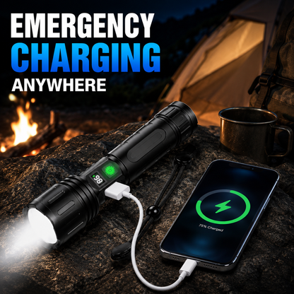 Tactische Zaklamp met Oplaadbare 5000mAh Batterij - Krachtige LED 100000 Lumen - Waterdicht & Schokbestendig - Met LCD Batterij-indicator & Powerbank Functie