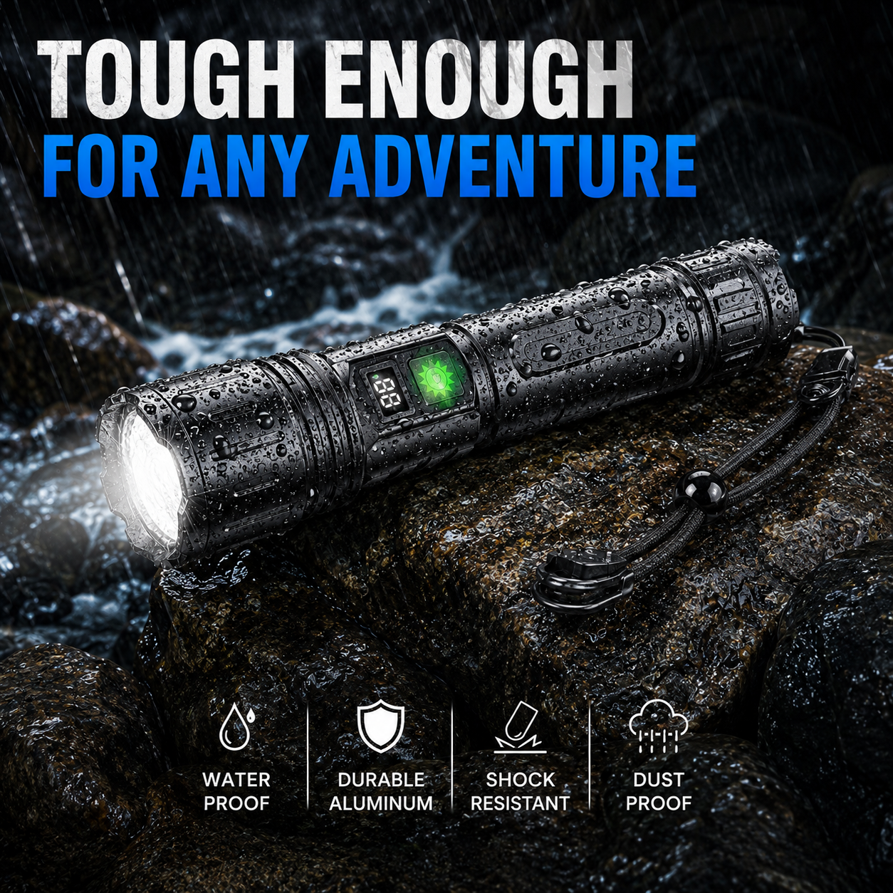 Tactische Zaklamp met Oplaadbare 5000mAh Batterij - Krachtige LED 100000 Lumen - Waterdicht & Schokbestendig - Met LCD Batterij-indicator & Powerbank Functie