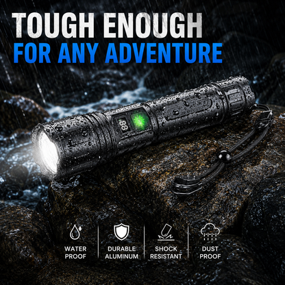 Tactische Zaklamp met Oplaadbare 5000mAh Batterij - Krachtige LED 100000 Lumen - Waterdicht & Schokbestendig - Met LCD Batterij-indicator & Powerbank Functie