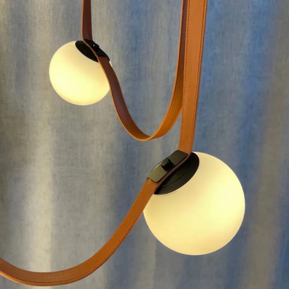 Hanglamp Leren Kabel Glazen Bol E27 Cognac Bruin Woonkamer Eetkamer Hal Postmodern Design 1 3 5 7 Bollen