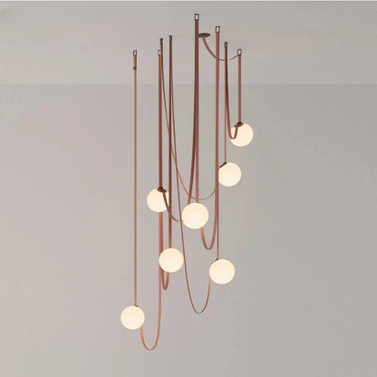 Hanglamp Leren Kabel Glazen Bol E27 Cognac Bruin Woonkamer Eetkamer Hal Postmodern Design 1 3 5 7 Bollen