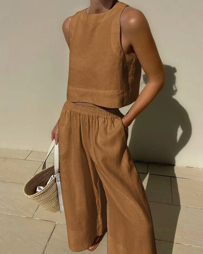 Luna | Tweedelige set voor vrouwen in de kleur Khaki voor dames in stijl ideaal voor de lente.
