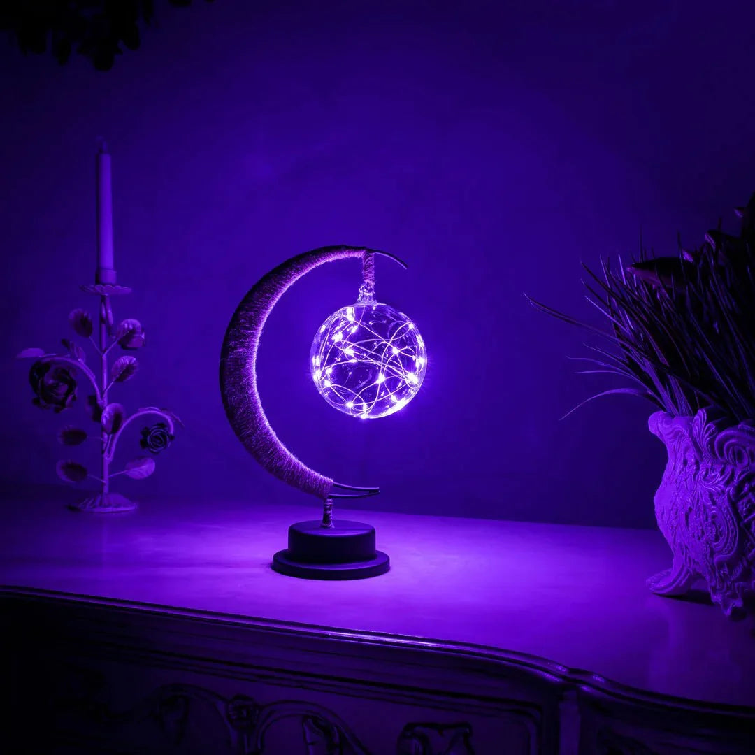 Maanlamp met Natuurlijke Maankraters – Decoratieve Tafellamp met Warm Sfeerlicht in Goud Blauw Paars