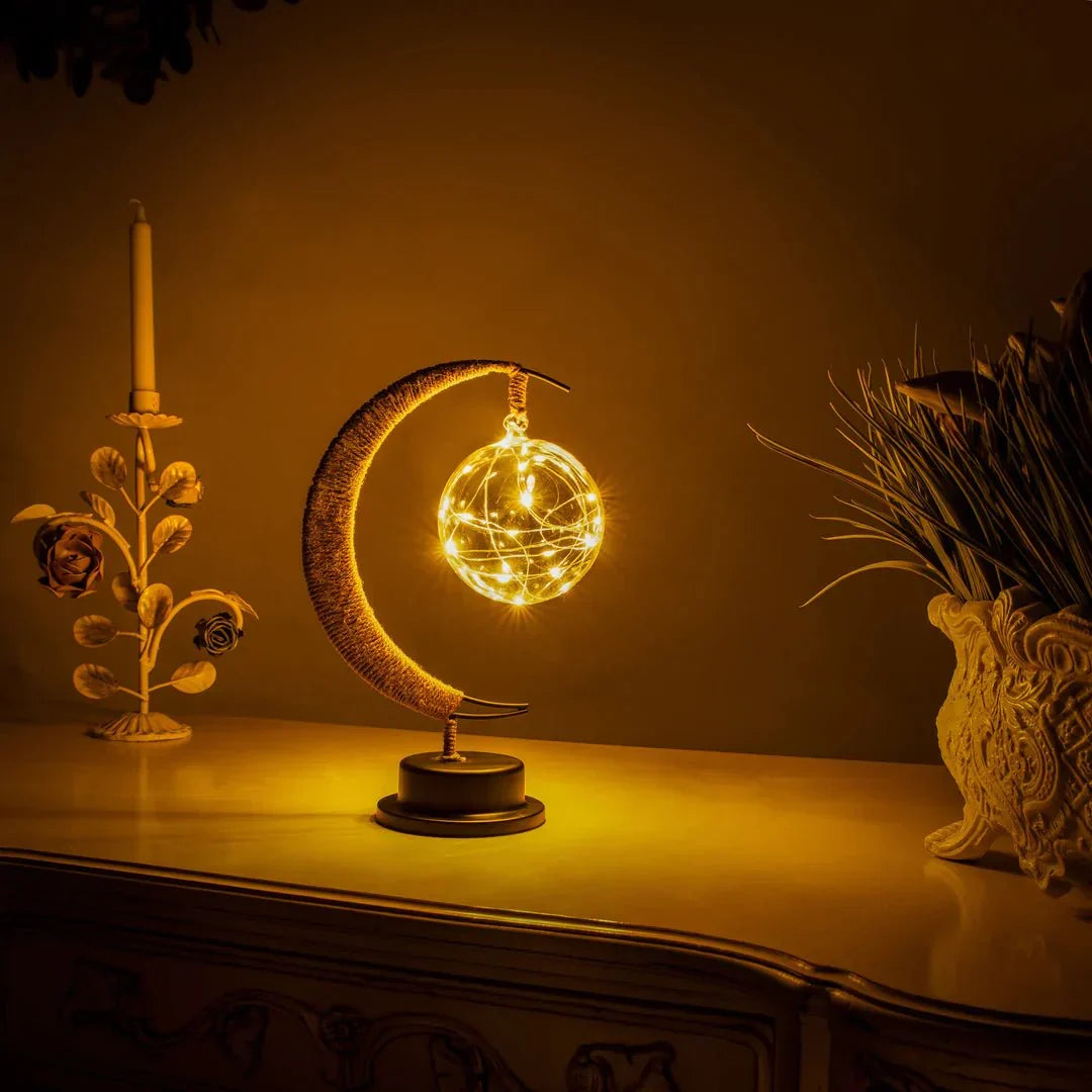 Maanlamp met Natuurlijke Maankraters – Decoratieve Tafellamp met Warm Sfeerlicht in Goud Blauw Paars