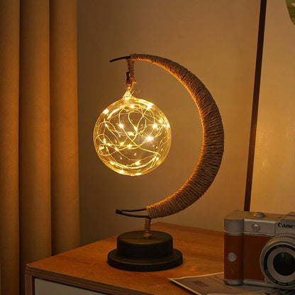 Maanlamp met Natuurlijke Maankraters – Decoratieve Tafellamp met Warm Sfeerlicht in Goud Blauw Paars