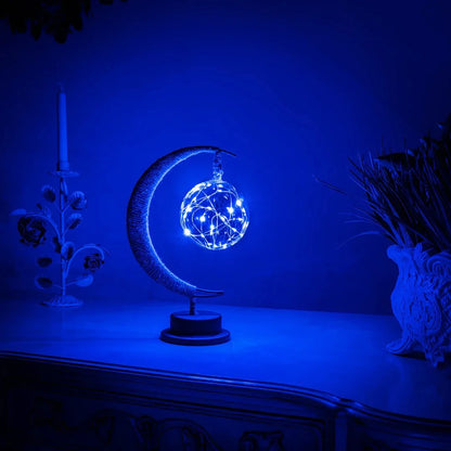 Maanlamp met Natuurlijke Maankraters – Decoratieve Tafellamp met Warm Sfeerlicht in Goud Blauw Paars