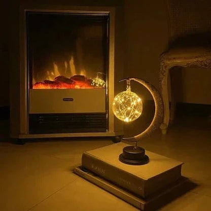 Maanlamp met Natuurlijke Maankraters – Decoratieve Tafellamp met Warm Sfeerlicht in Goud Blauw Paars