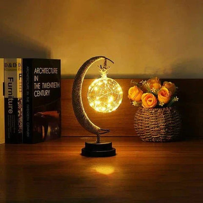 Maanlamp met Natuurlijke Maankraters – Decoratieve Tafellamp met Warm Sfeerlicht in Goud Blauw Paars