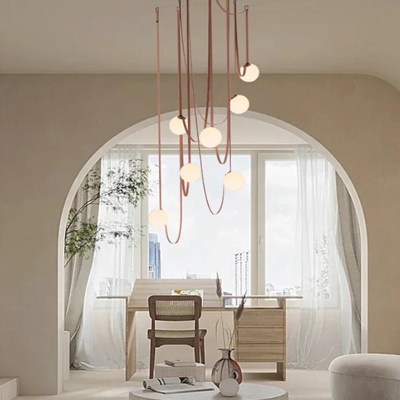 Hanglamp Leren Kabel Glazen Bol E27 Cognac Bruin Woonkamer Eetkamer Hal Postmodern Design 1 3 5 7 Bollen