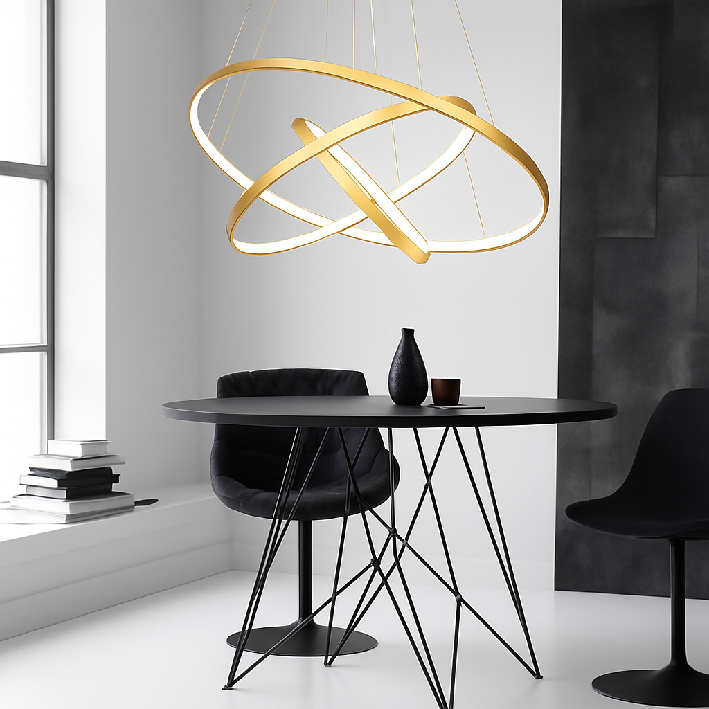 Hanglamp LED Ringen Goud Metaal Woonkamer Eetkamer Kroonluchter Ring Cirkel Hangend Plafondlamp Modern Design Zwart Wit