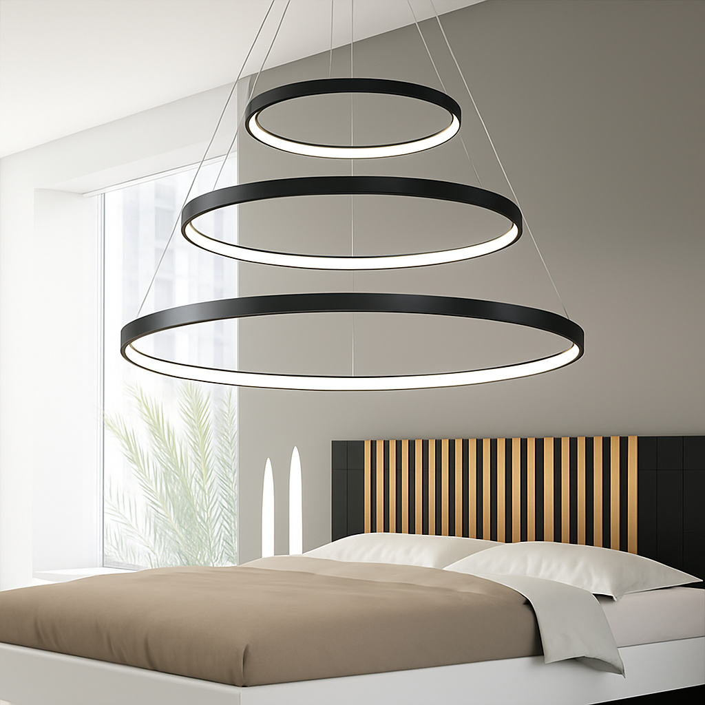 Hanglamp LED Ringen Goud Metaal Woonkamer Eetkamer Kroonluchter Ring Cirkel Hangend Plafondlamp Modern Design Zwart Wit