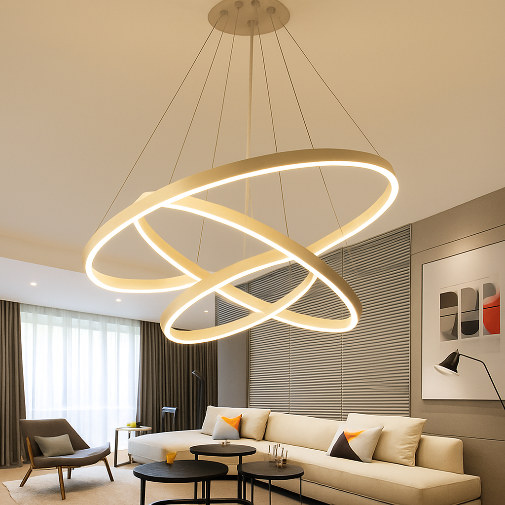 Ringkroonluchter LED 3 Ringen Wit Woonkamer Eetkamer Dimbaar Moderne Hanglamp Cirkels Plafondlamp Rond Interieur