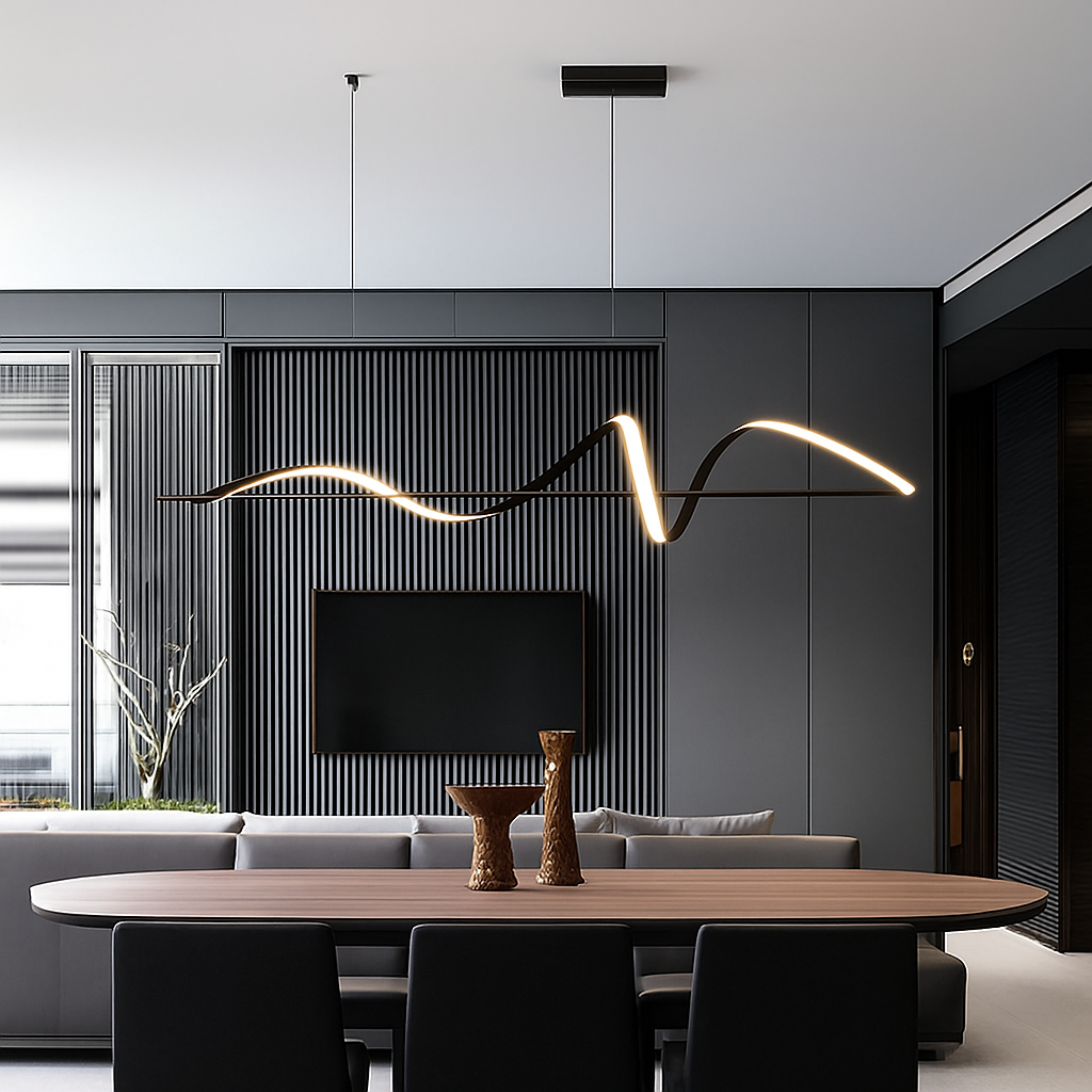 Golfvorm Hanglamp LED Legering Zwart Eetkamer Woonkamer Dimbaar Moderne Pendellamp Lineair Plafondlamp Tafel Interieur