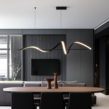 Golfvorm Hanglamp LED Legering Zwart Eetkamer Woonkamer Dimbaar Moderne Pendellamp Lineair Plafondlamp Tafel Interieur