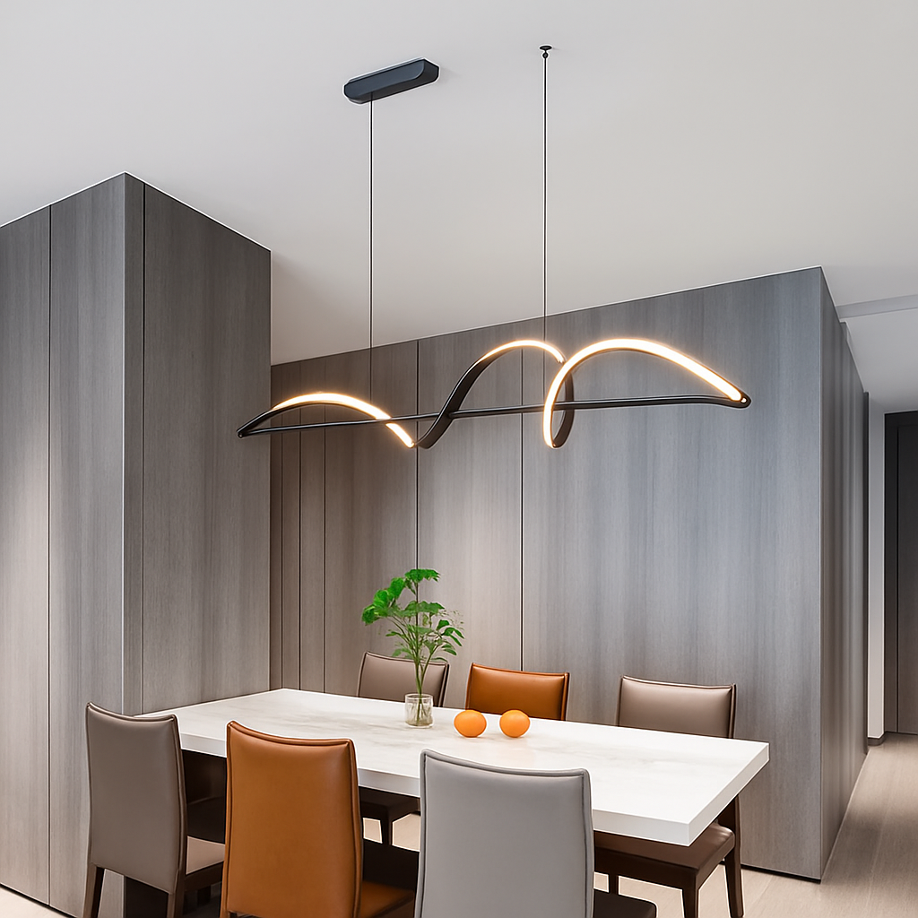 Golfvorm Hanglamp LED Legering Zwart Eetkamer Woonkamer Dimbaar Moderne Pendellamp Lineair Plafondlamp Tafel Interieur
