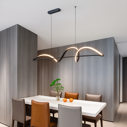 Golfvorm Hanglamp LED Legering Zwart Eetkamer Woonkamer Dimbaar Moderne Pendellamp Lineair Plafondlamp Tafel Interieur