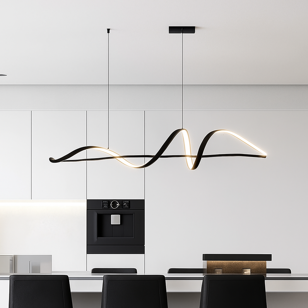 Golfvorm Hanglamp LED Legering Zwart Eetkamer Woonkamer Dimbaar Moderne Pendellamp Lineair Plafondlamp Tafel Interieur